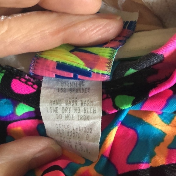 VTG 80’s Hobie One Piece Colorful Swimsuit Ruffle Peplum Bodice 18 Runs Small - Picture 6 of 6
